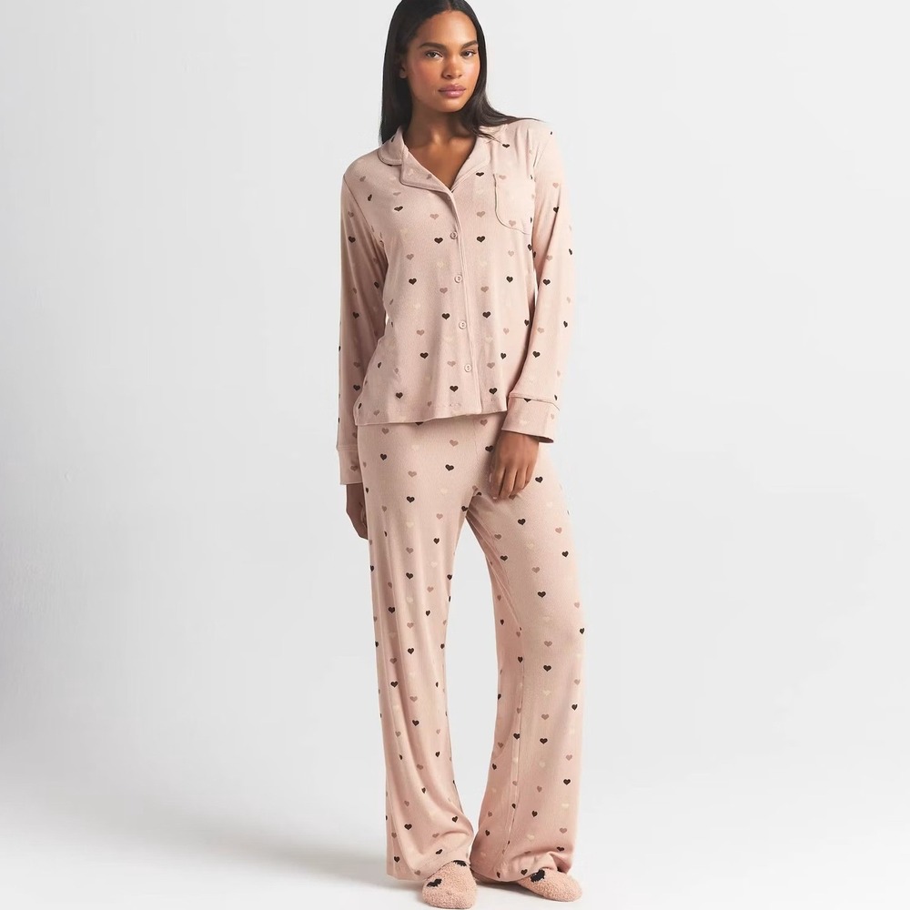SKIMS Soft Lounge Sleep Pajama Set Mica Mini Heart Halfdrop Ribbed Size Medium